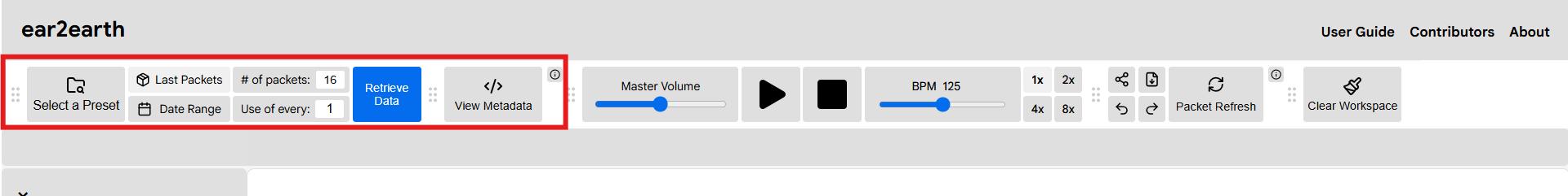 highlighted data selection menu